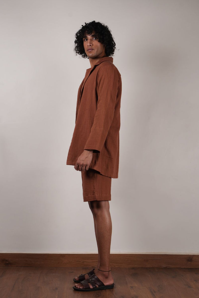Men's Brown Crush T-Shirt, Shorts & Jacket Set (3 PCS) 100% cotton by Mati Men in brown color for men in Singapore