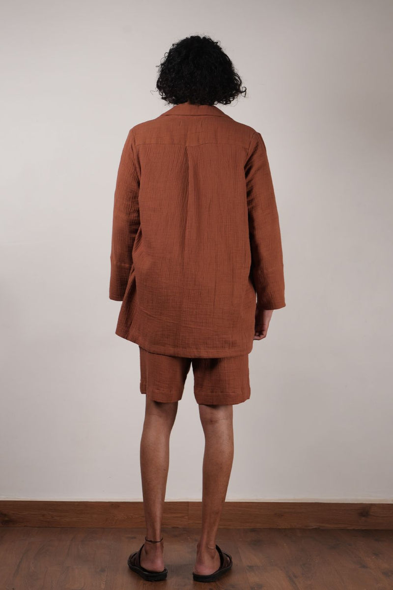 Men's Brown Crush T-Shirt, Shorts & Jacket Set (3 PCS) 100% cotton by Mati Men in brown color for men in Singapore