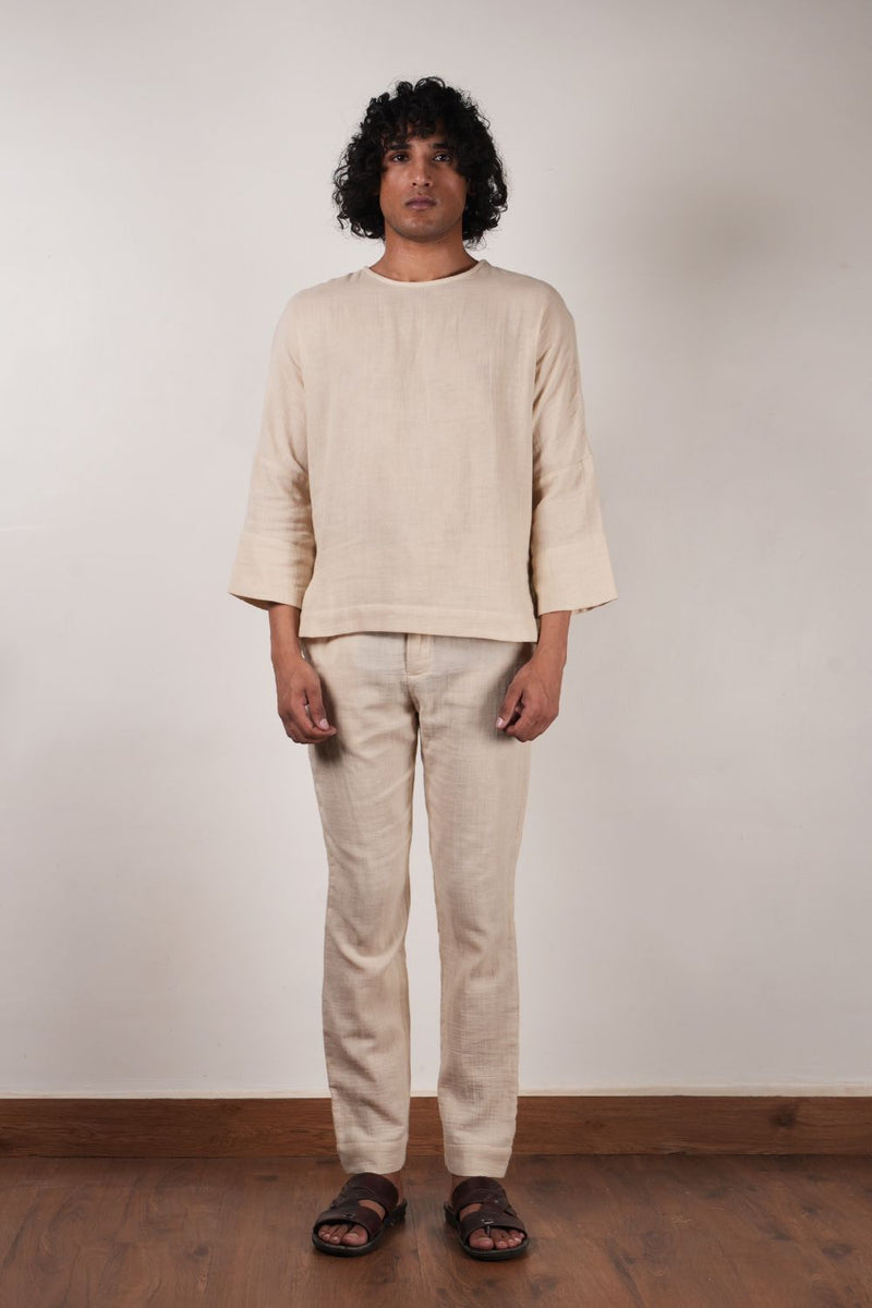 Men's Cream Crush T-Shirt & Pants Set (2 PCS) 100% cotton by Mati Men in white color for men in Singapore