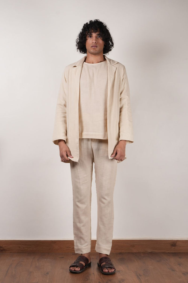 Men's Cream Crush T-Shirt, Pants & Jacket Set (3 PCS) 100% cotton by Mati Men in white color for men in Singapore