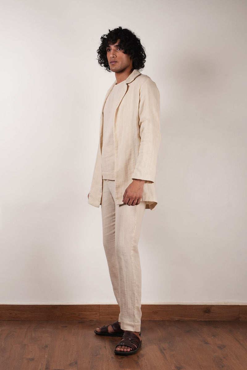 Men's Cream Crush T-Shirt, Pants & Jacket Set (3 PCS) 100% cotton by Mati Men in white color for men in Singapore