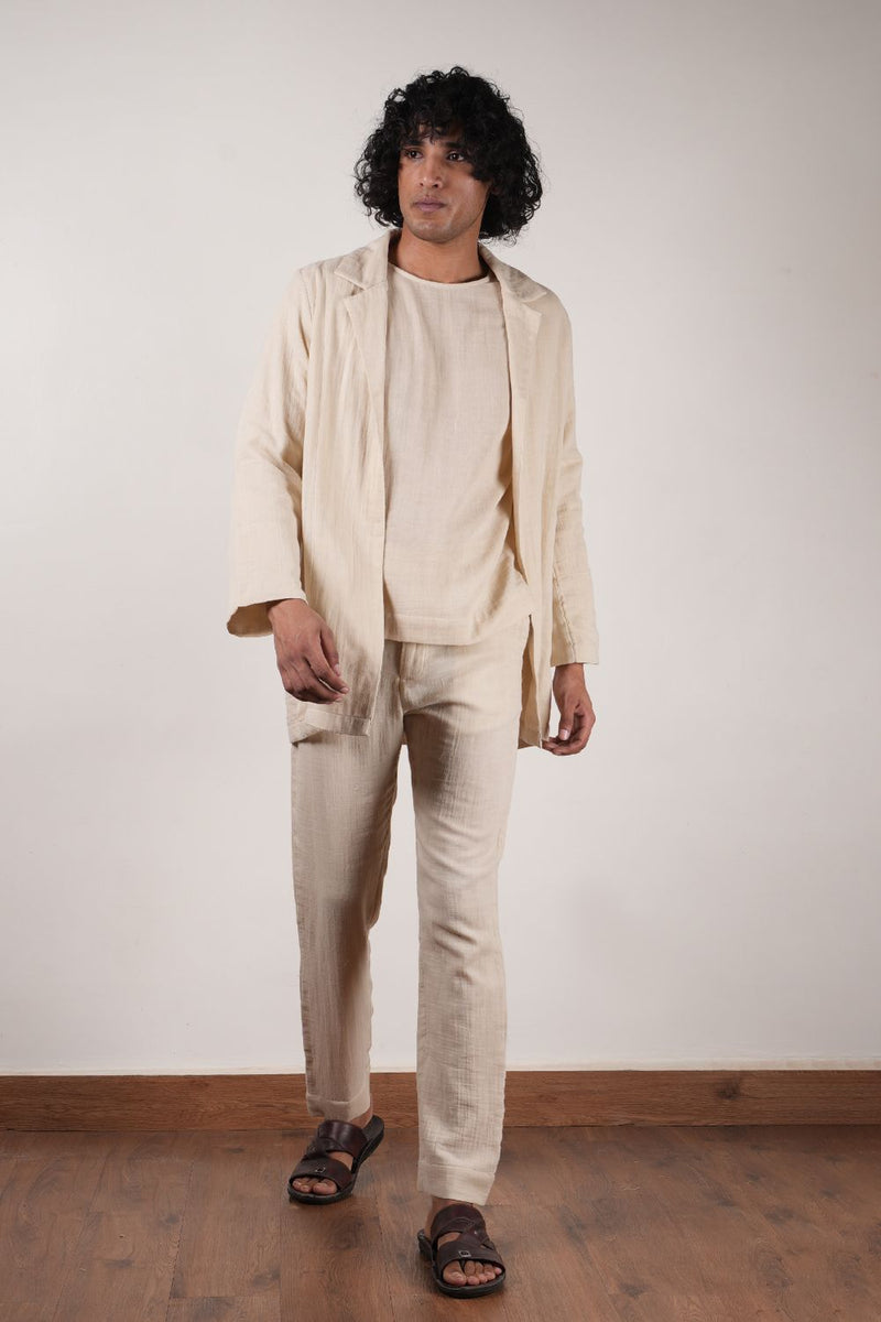 Men's Cream Crush T-Shirt, Pants & Jacket Set (3 PCS) 100% cotton by Mati Men in white color for men in Singapore