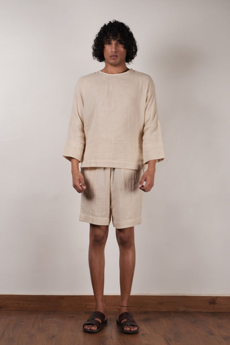 Men's Cream Crush T-Shirt & Shorts Set (2 PCS) 100% cotton by Mati Men in white color for men in Singapore