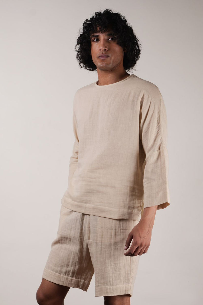 Men's Cream Crush T-Shirt & Shorts Set (2 PCS) 100% cotton by Mati Men in white color for men in Singapore