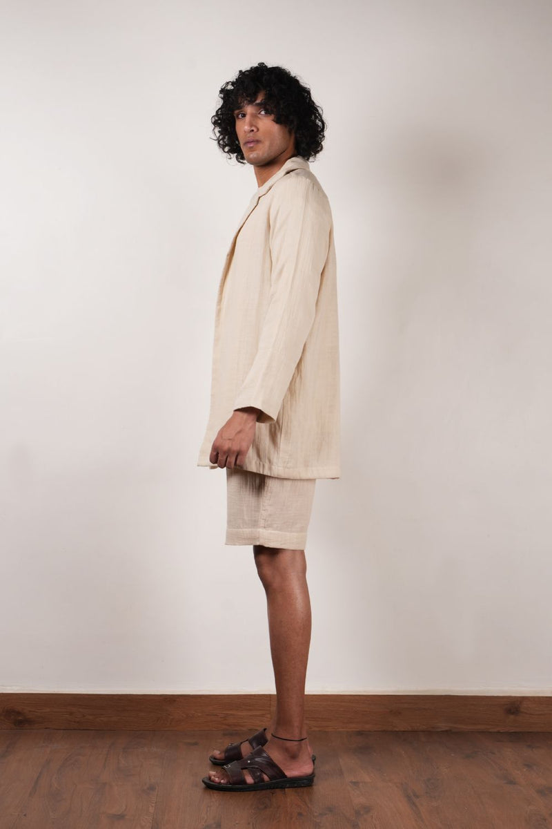 Men's Cream Crush T-Shirt, Shorts & Jacket Set (3 PCS) 100% cotton by Mati Men in white color for men in Singapore