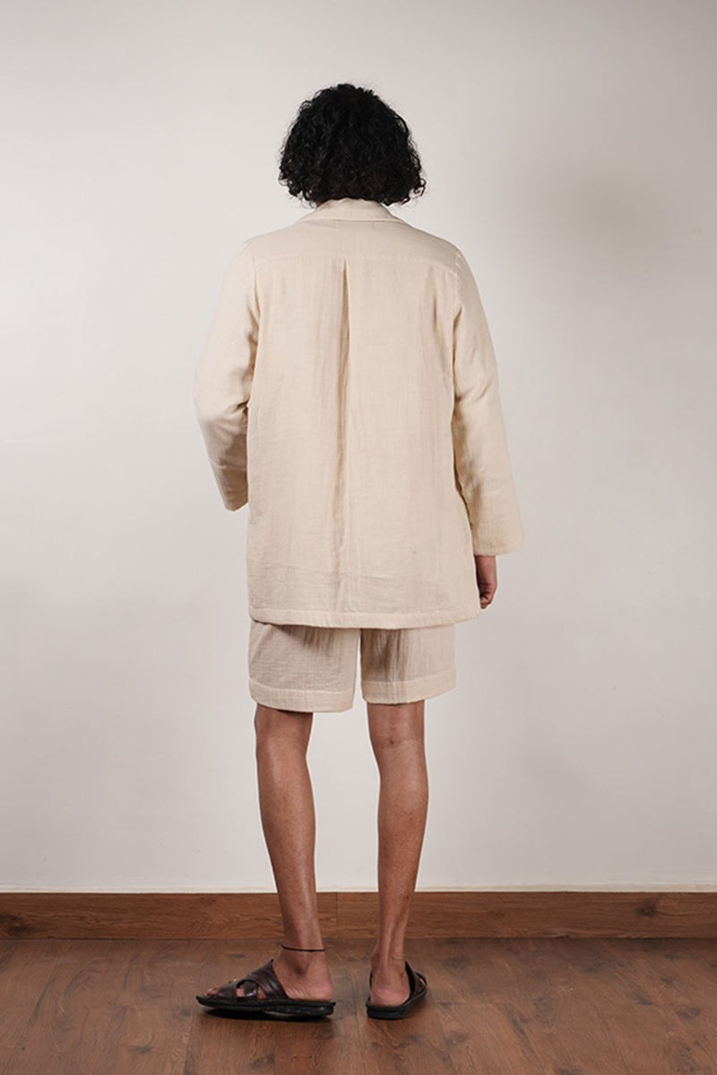Men's Cream Crush T-Shirt, Shorts & Jacket Set (3 PCS) 100% cotton by Mati Men in white color for men in Singapore