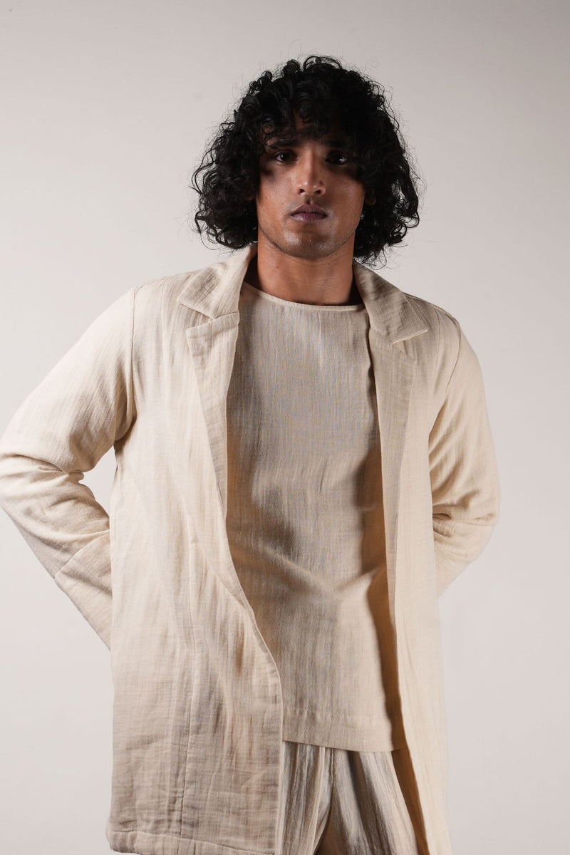 Men's Cream Crush T-Shirt, Shorts & Jacket Set (3 PCS) 100% cotton by Mati Men in white color for men in Singapore