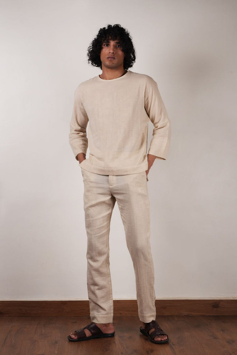 Men's Crush Cotton Cream Pants 100% cotton by Mati Men in white color for men in Singapore
