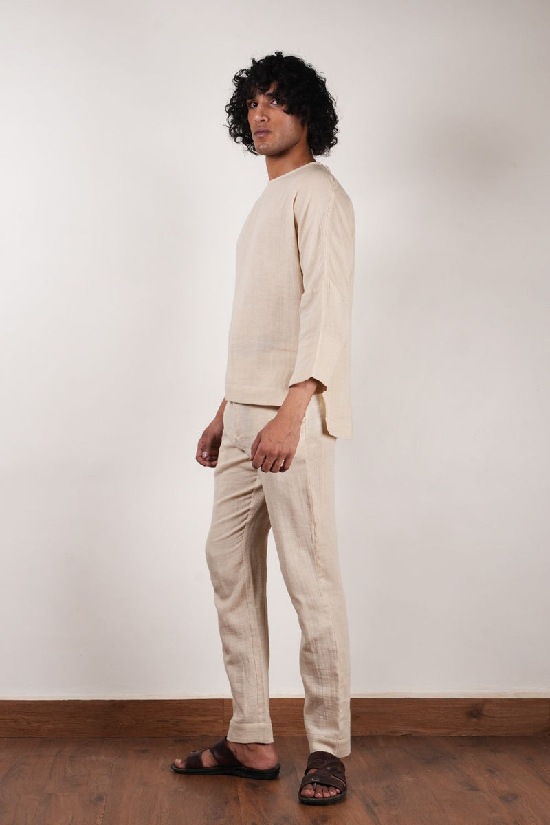 Men's Crush Cotton Cream Pants 100% cotton by Mati Men in white color for men in Singapore