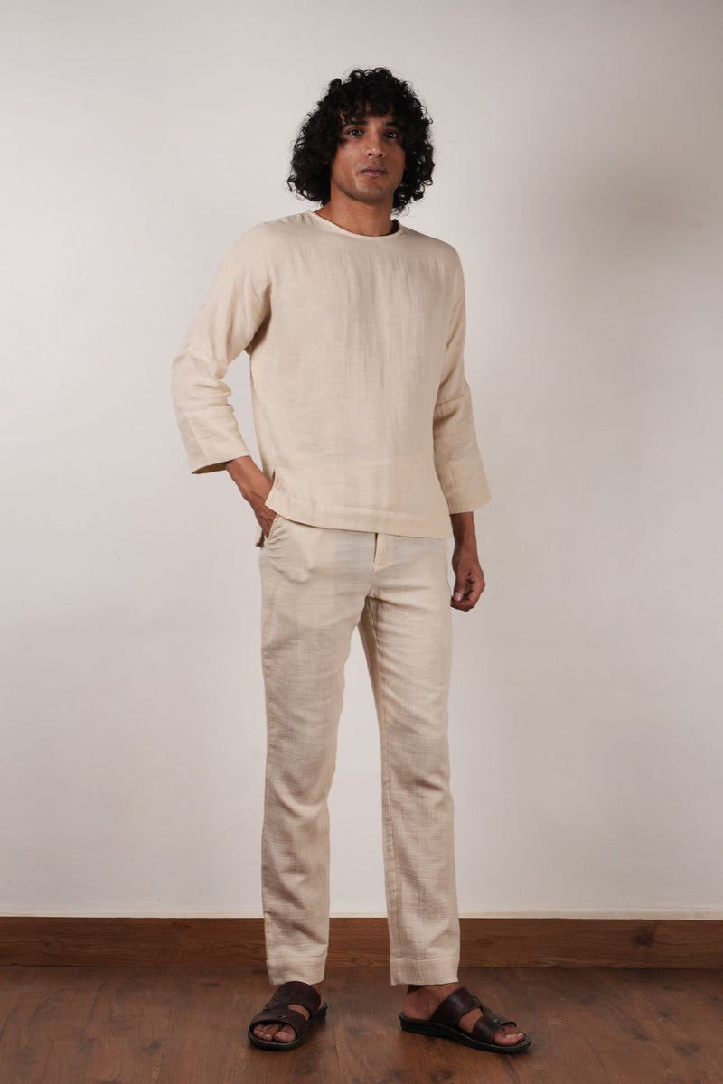 Men's Crush Cotton Cream Pants 100% cotton by Mati Men in white color for men in Singapore