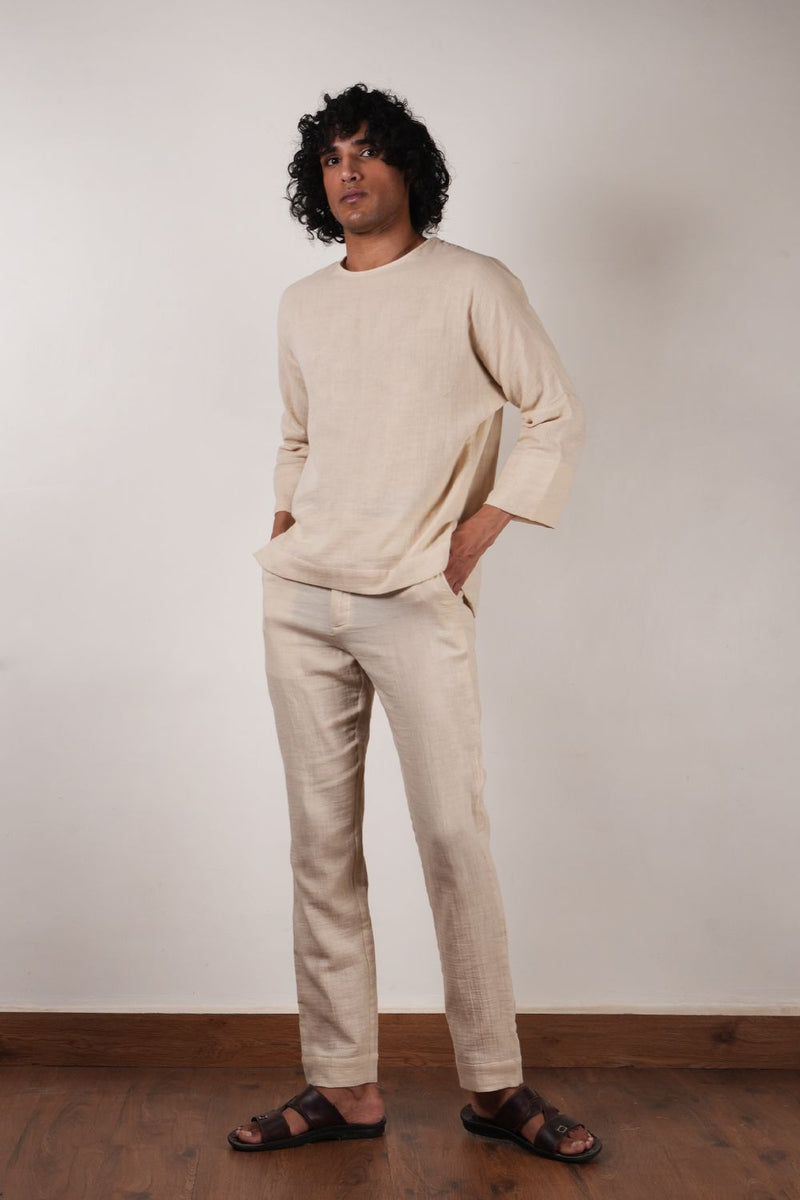 Men's Crush Cotton Cream Pants 100% cotton by Mati Men in white color for men in Singapore