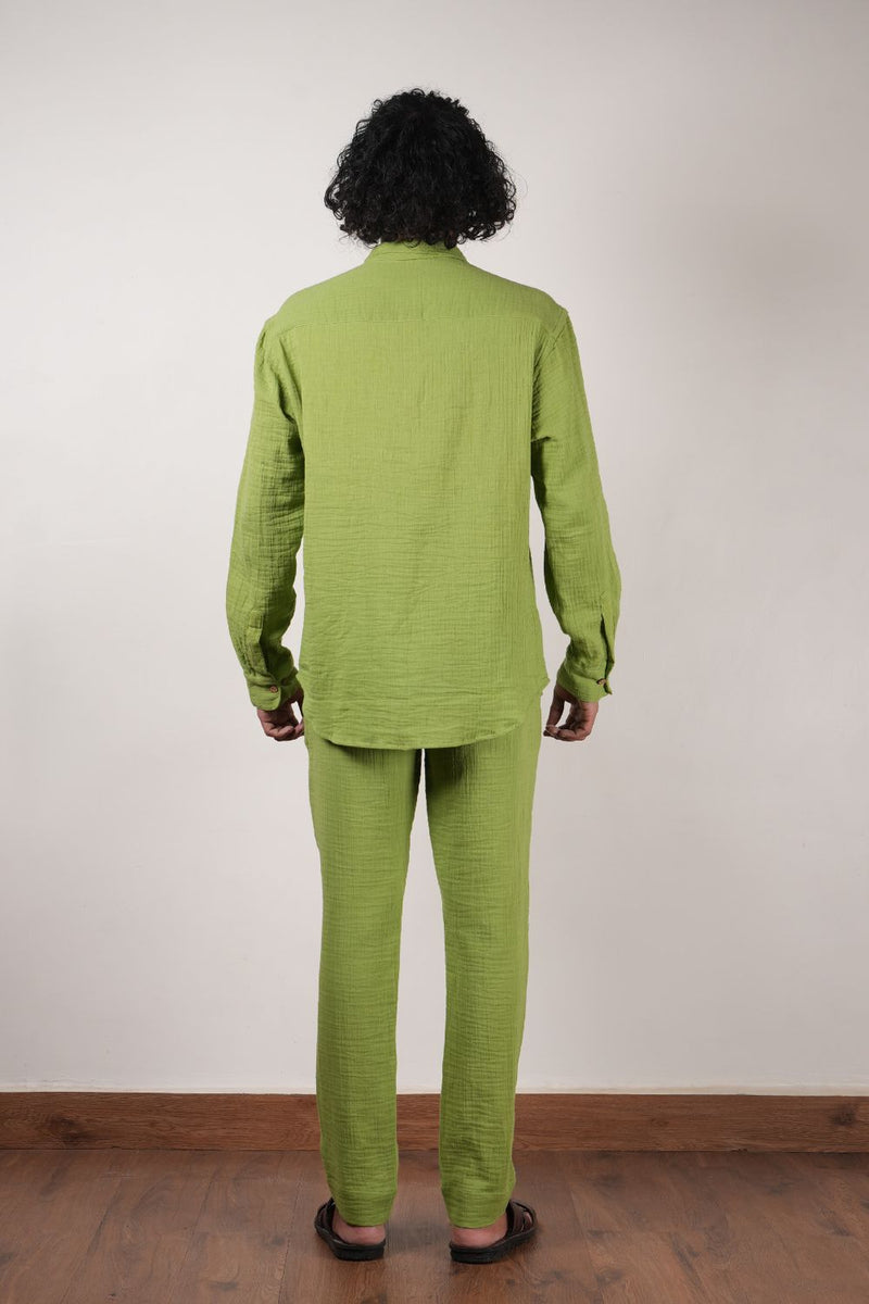 Men's Green Crush Cotton Pocket Shirt & Pant Set (2 PCS) 100% cotton by Mati Men in green color for men in Singapore