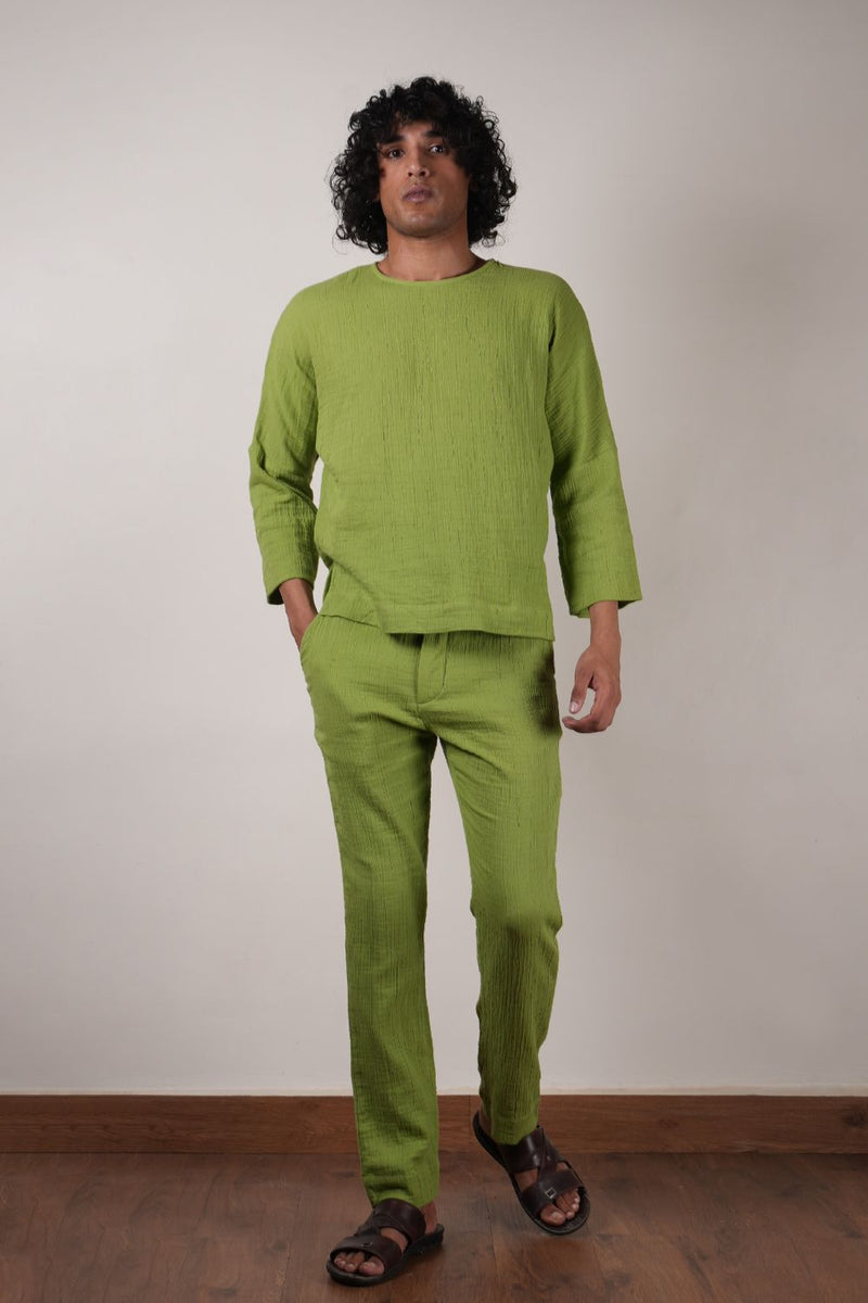 Men's Green Crush T-Shirt & Pants Set (2 PCS) 100% cotton by Mati Men in green color for men in Singapore