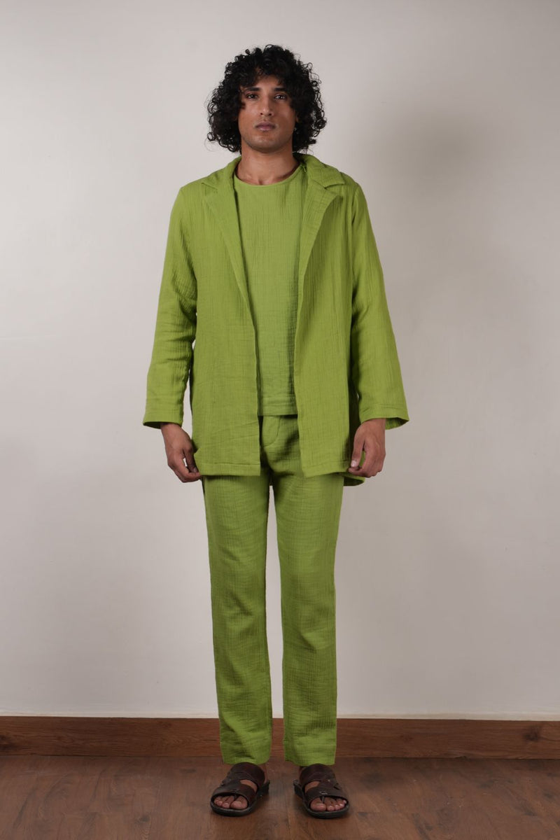 Men's Green Crush T-Shirt, Pants & Jacket Set (3 PCS) 100% cotton by Mati Men in green color for men in Singapore