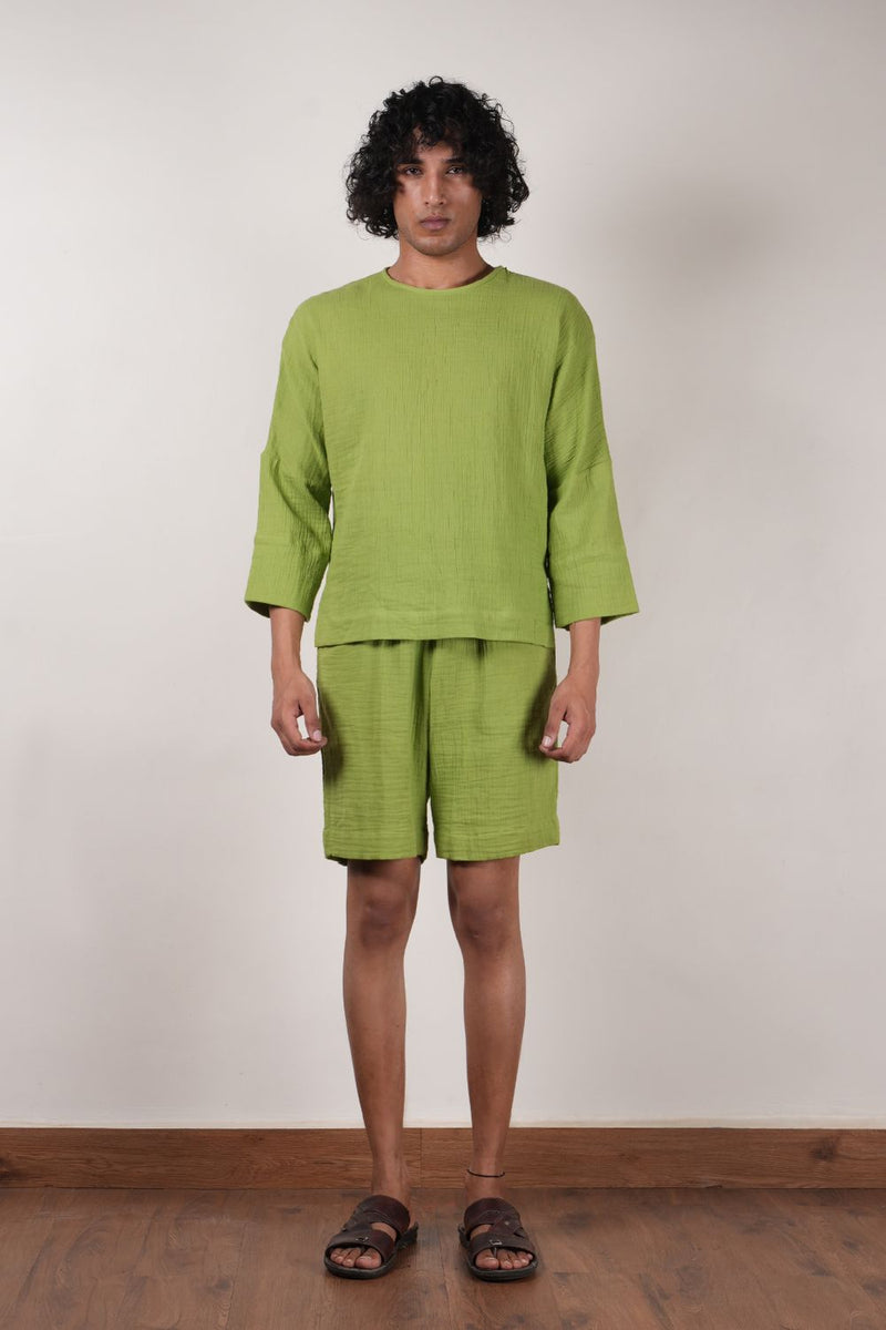 Men's Green Crush T-Shirt & Shorts Set (2 PCS) 100% cotton by Mati Men in green color for men in Singapore