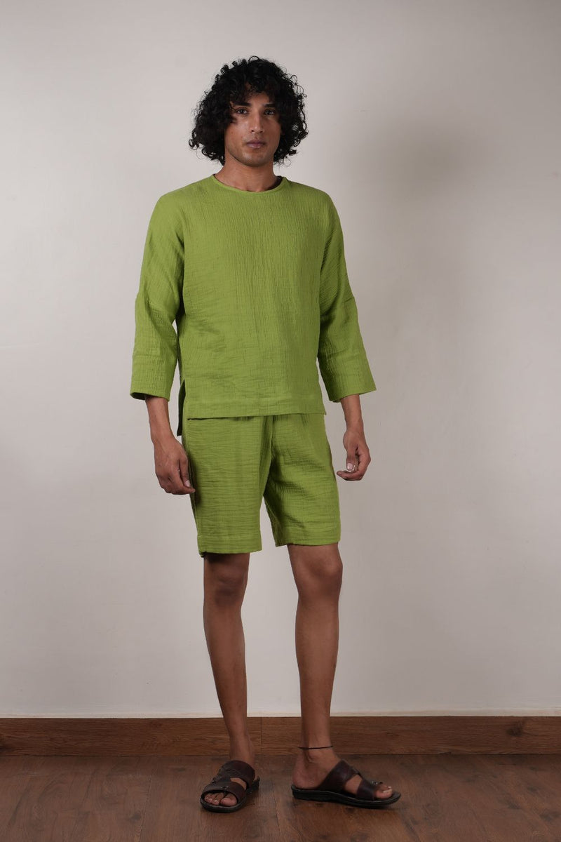 Men's Green Crush T-Shirt & Shorts Set (2 PCS) 100% cotton by Mati Men in green color for men in Singapore