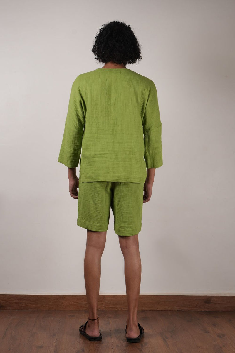 Men's Green Crush T-Shirt & Shorts Set (2 PCS) 100% cotton by Mati Men in green color for men in Singapore