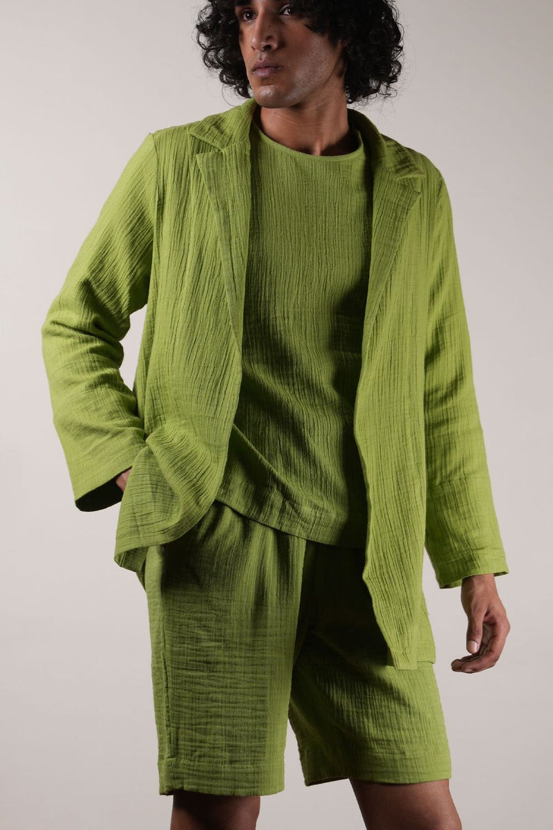 Men's Green Crush T-Shirt, Shorts & Jacket Set (3 PCS) 100% cotton by Mati Men in green color for men in Singapore