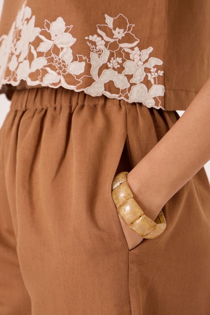 Mevan Brown Applique Co-ord cotton by The Summer House in brown color for women in Singapore