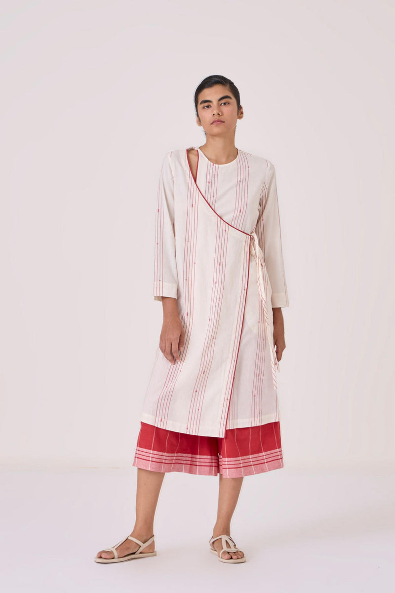 Milovat Red Stripe Wrap Tunic cotton by The Summer House in red color for women in Singapore