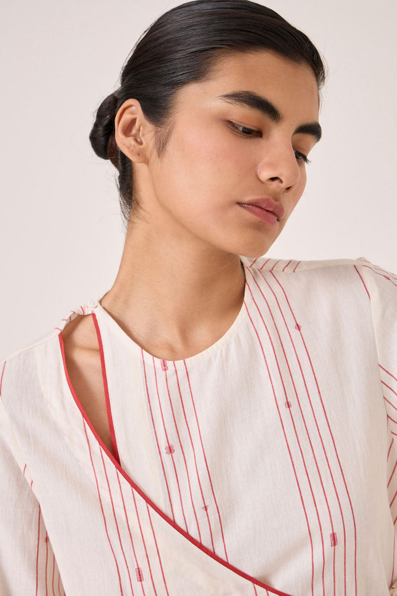 Milovat Red Stripe Wrap Tunic cotton by The Summer House in red color for women in Singapore