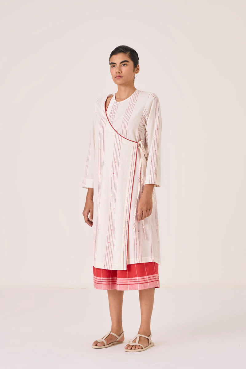 Milovat Red Stripe Wrap Tunic cotton by The Summer House in red color for women in Singapore