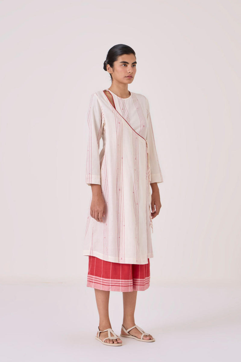 Milovat Red Stripe Wrap Tunic cotton by The Summer House in red color for women in Singapore