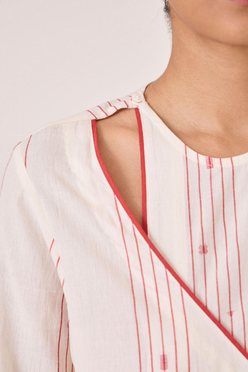 Milovat Red Stripe Wrap Tunic cotton by The Summer House in red color for women in Singapore