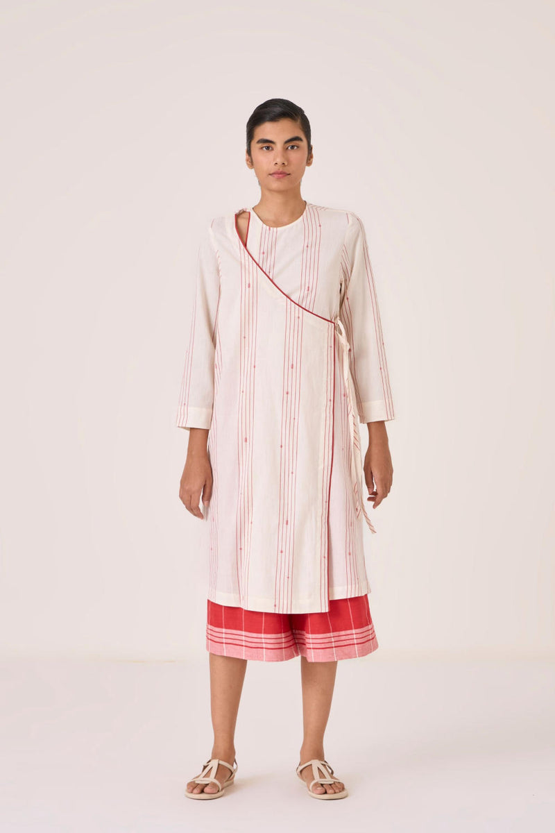 Milovat Red Stripe Wrap Tunic cotton by The Summer House in red color for women in Singapore
