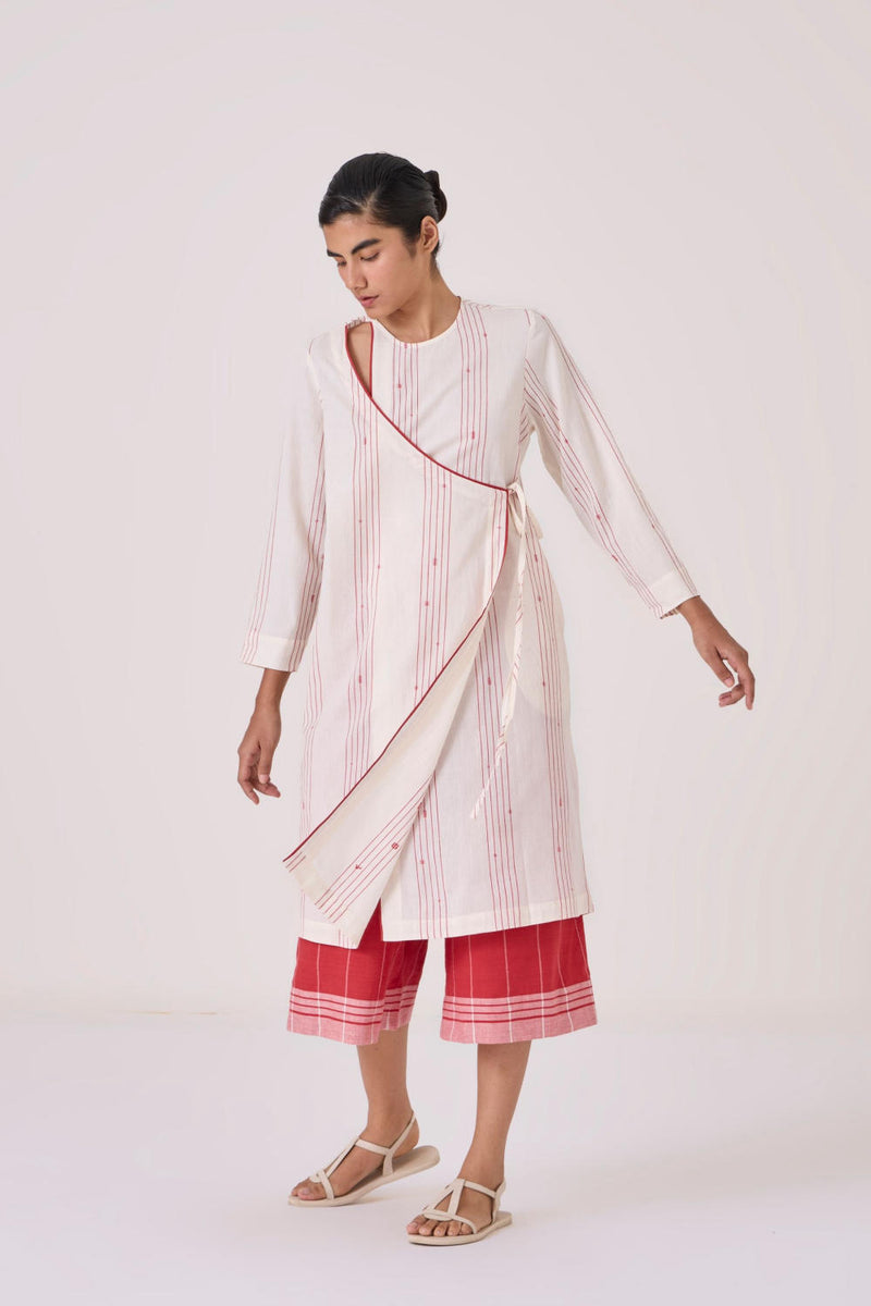 Milovat Red Stripe Wrap Tunic cotton by The Summer House in red color for women in Singapore
