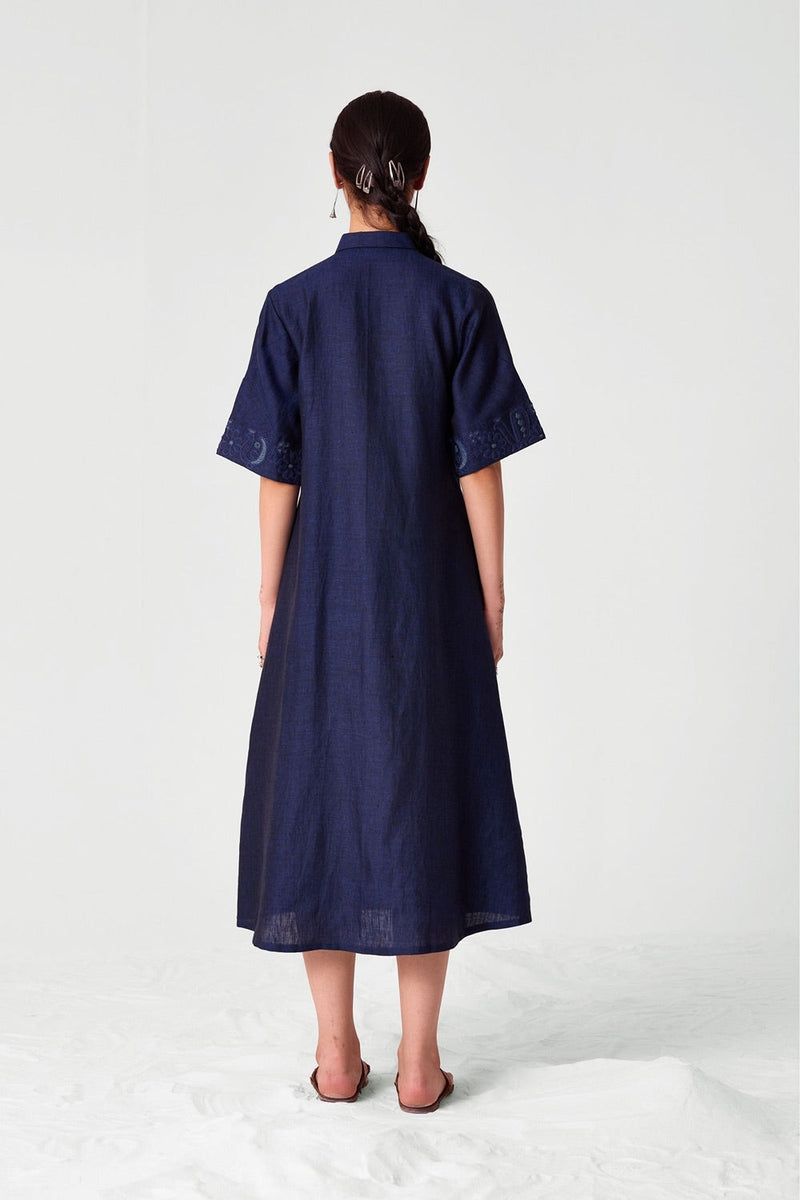 Minerva Embroidered Linen Dress