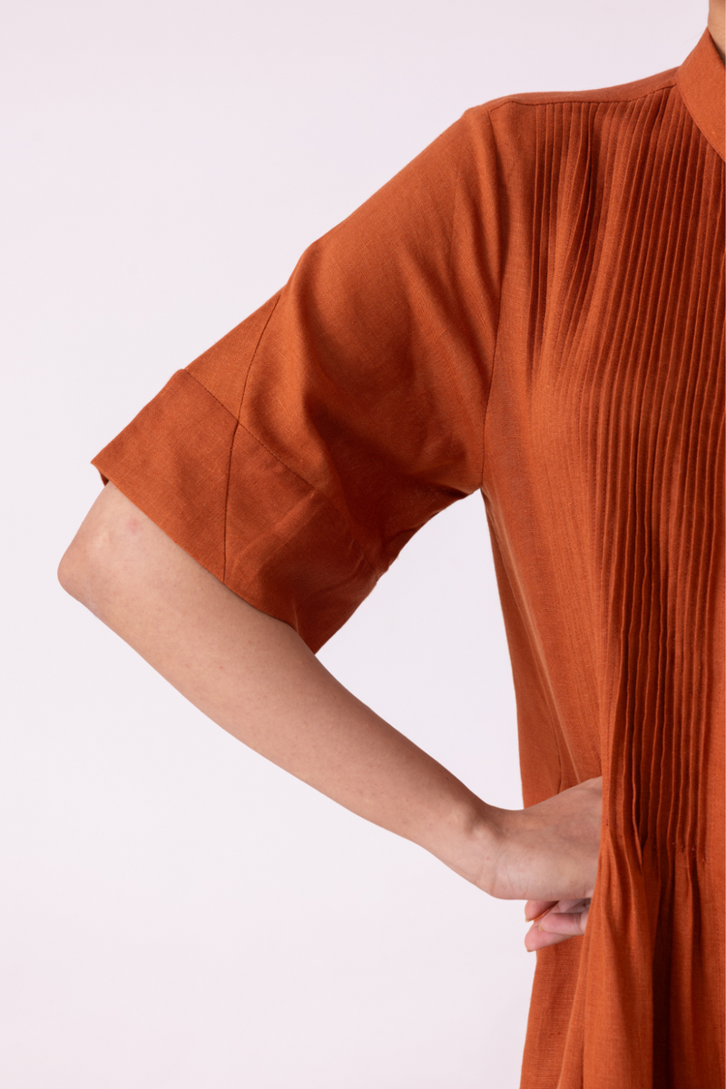 Minerva Rust Linen Shirt Dress cotton by The Summer House for women in Singapore