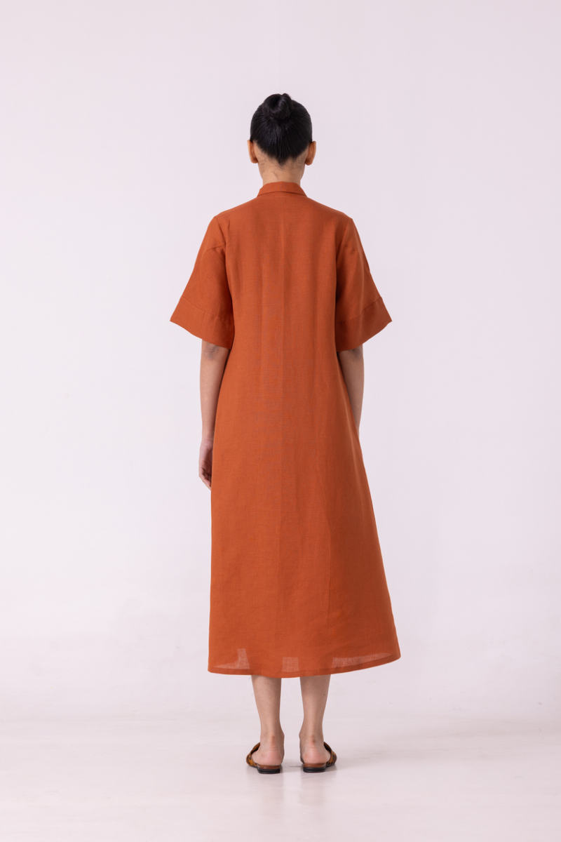 Minerva Rust Linen Shirt Dress cotton by The Summer House for women in Singapore