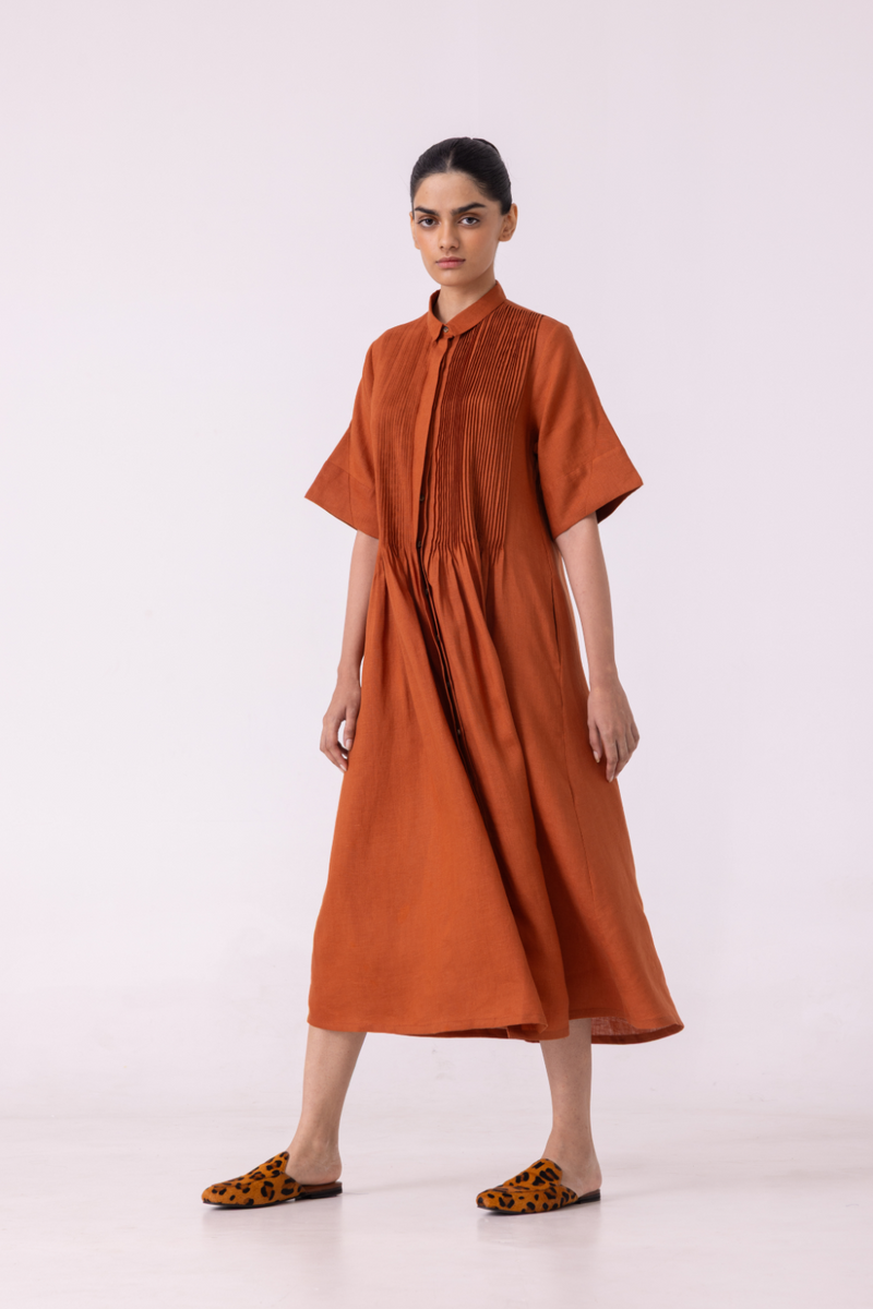 Minerva Rust Linen Shirt Dress cotton by The Summer House for women in Singapore