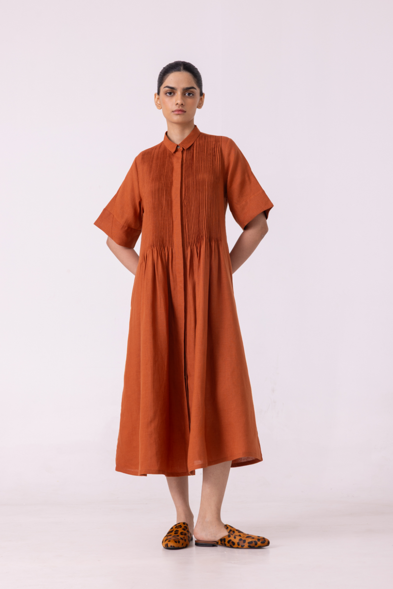 Minerva Rust Linen Shirt Dress cotton by The Summer House for women in Singapore