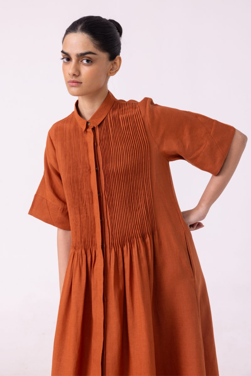 Minerva Rust Linen Shirt Dress cotton by The Summer House for women in Singapore