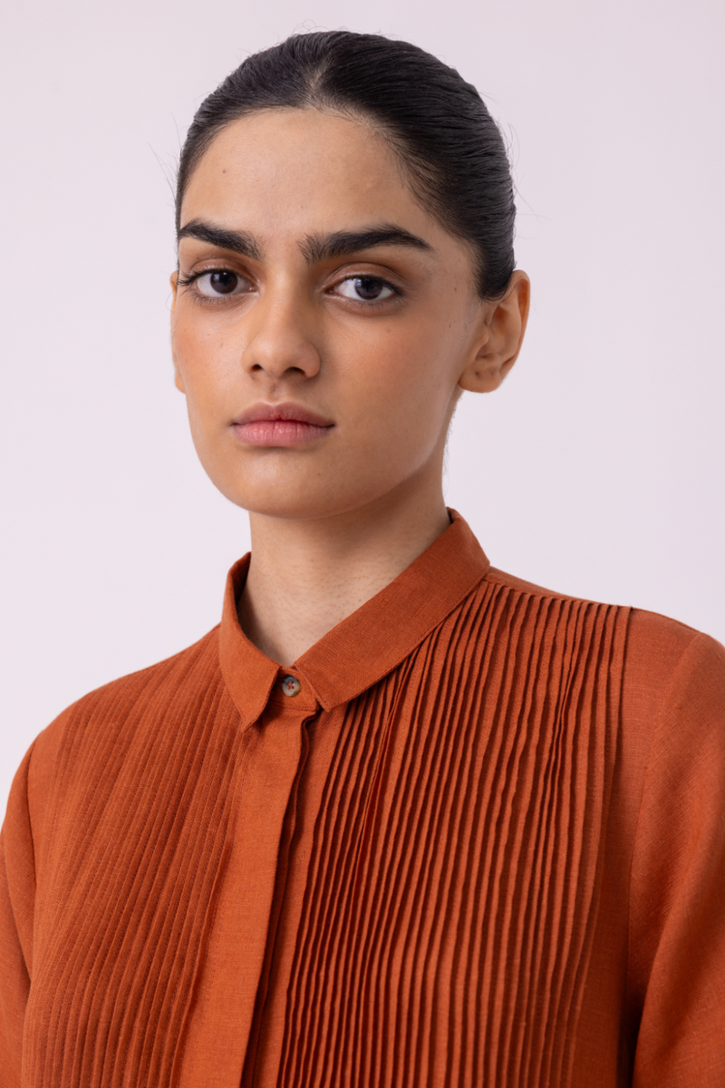 Minerva Rust Linen Shirt Dress cotton by The Summer House for women in Singapore