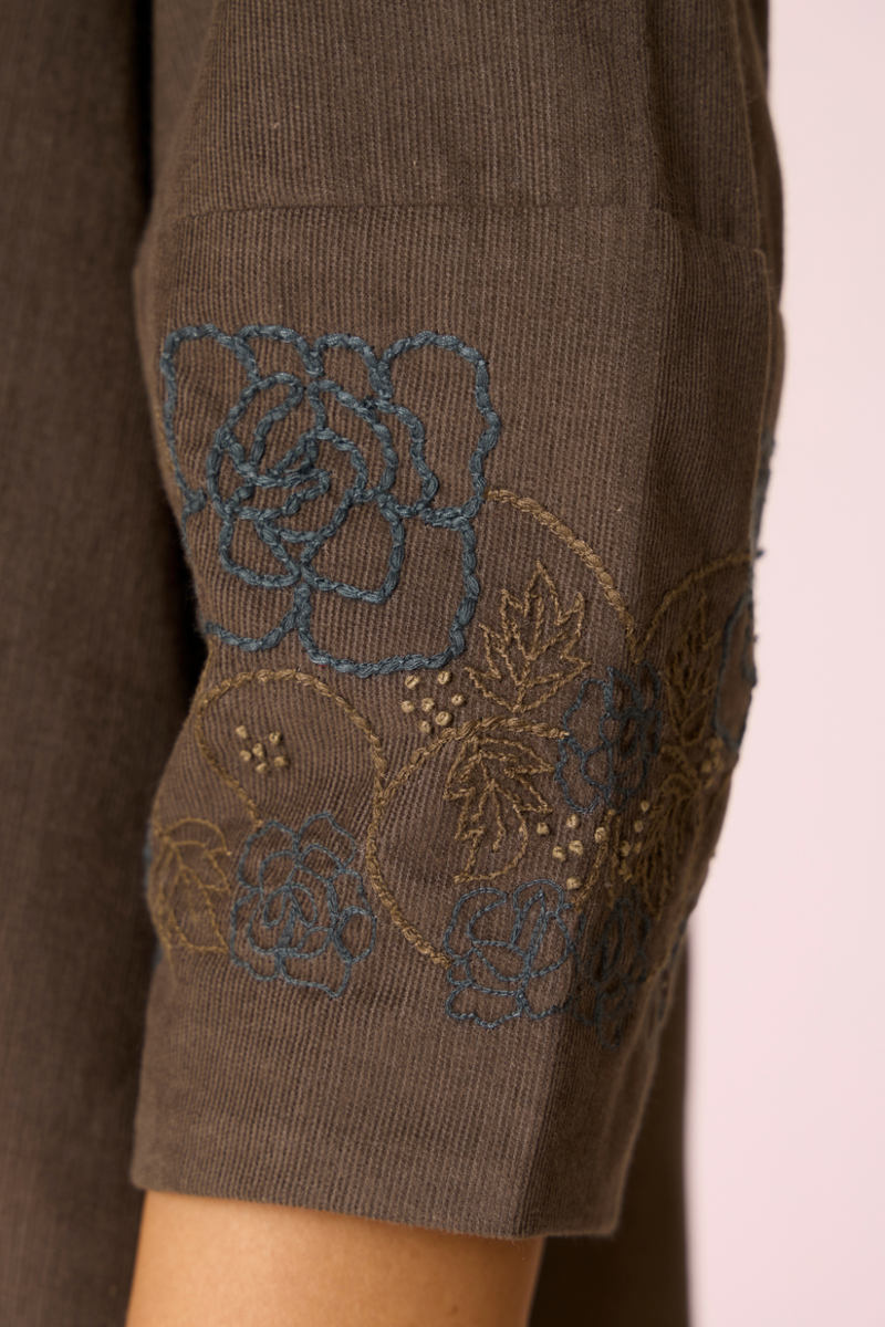 Mir Olive Needlecord Embroidered Dress cotton by The Summer House in olive color for women in Singapore
