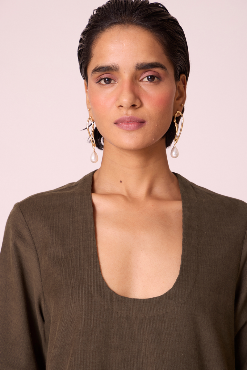 Mir Olive Needlecord Embroidered Dress cotton by The Summer House in olive color for women in Singapore