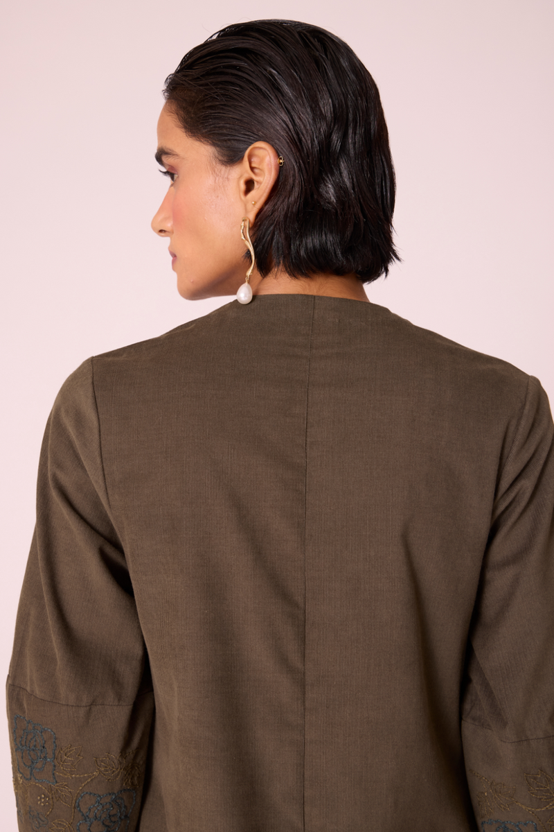 Mir Olive Needlecord Embroidered Dress cotton by The Summer House in olive color for women in Singapore
