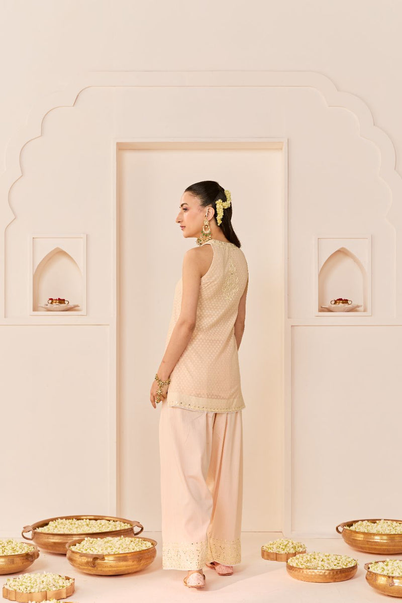 MIRAL - CARNATION PINK SHORT KURTA WITH FARSI SALWAR chanderi silk kurta/kurta set by SHEETAL BATRA in carnation pink for women in Singapore