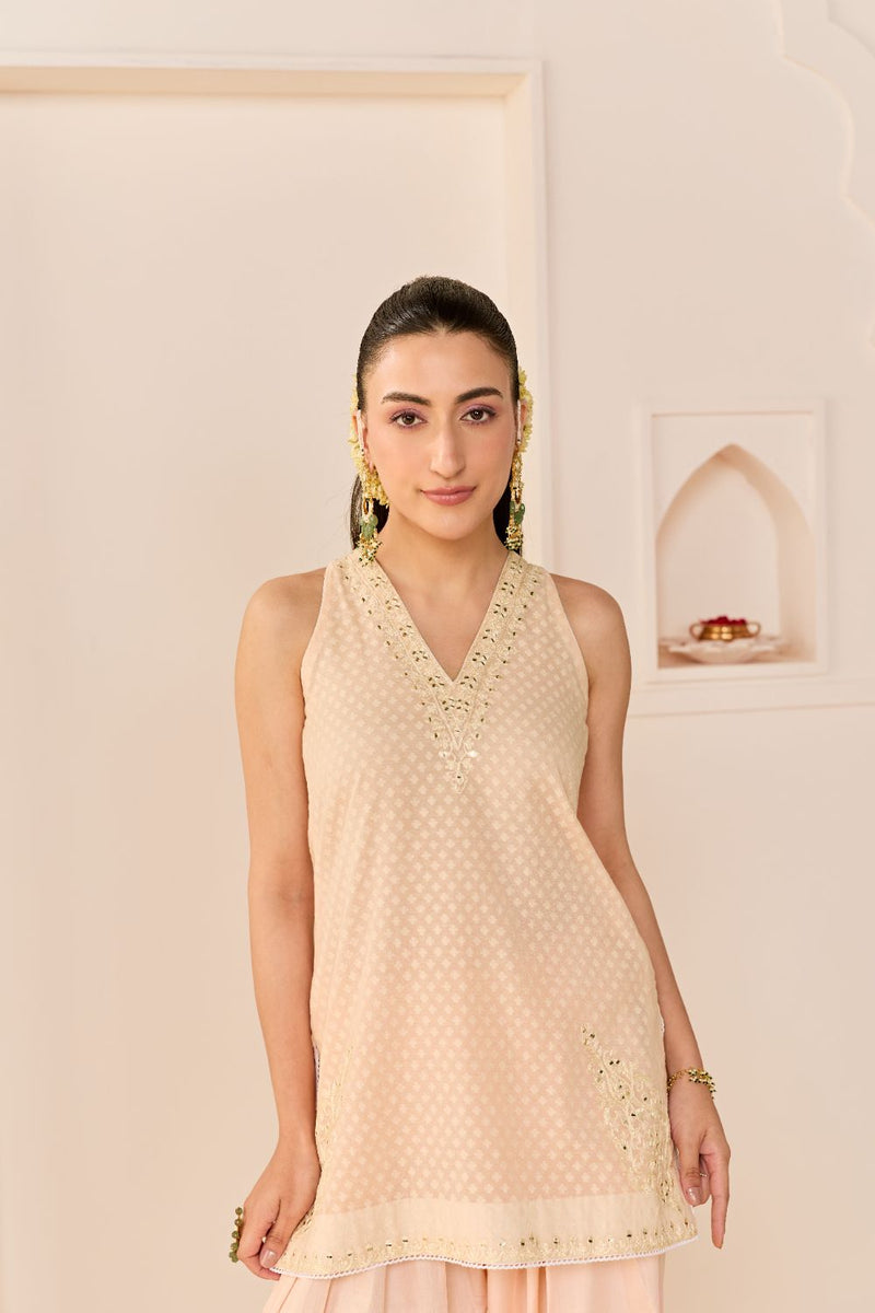 MIRAL - CARNATION PINK SHORT KURTA WITH FARSI SALWAR chanderi silk kurta/kurta set by SHEETAL BATRA in carnation pink for women in Singapore