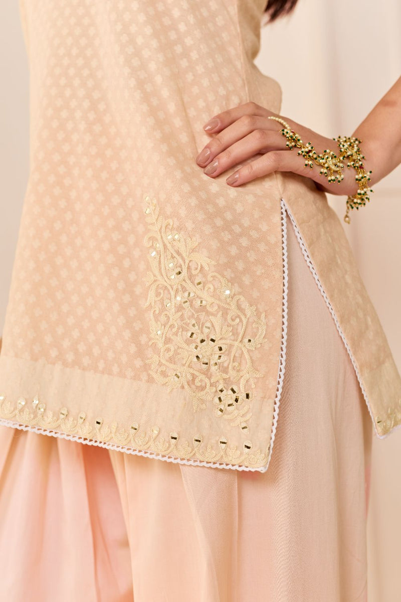 MIRAL - CARNATION PINK SHORT KURTA WITH FARSI SALWAR chanderi silk kurta/kurta set by SHEETAL BATRA in carnation pink for women in Singapore