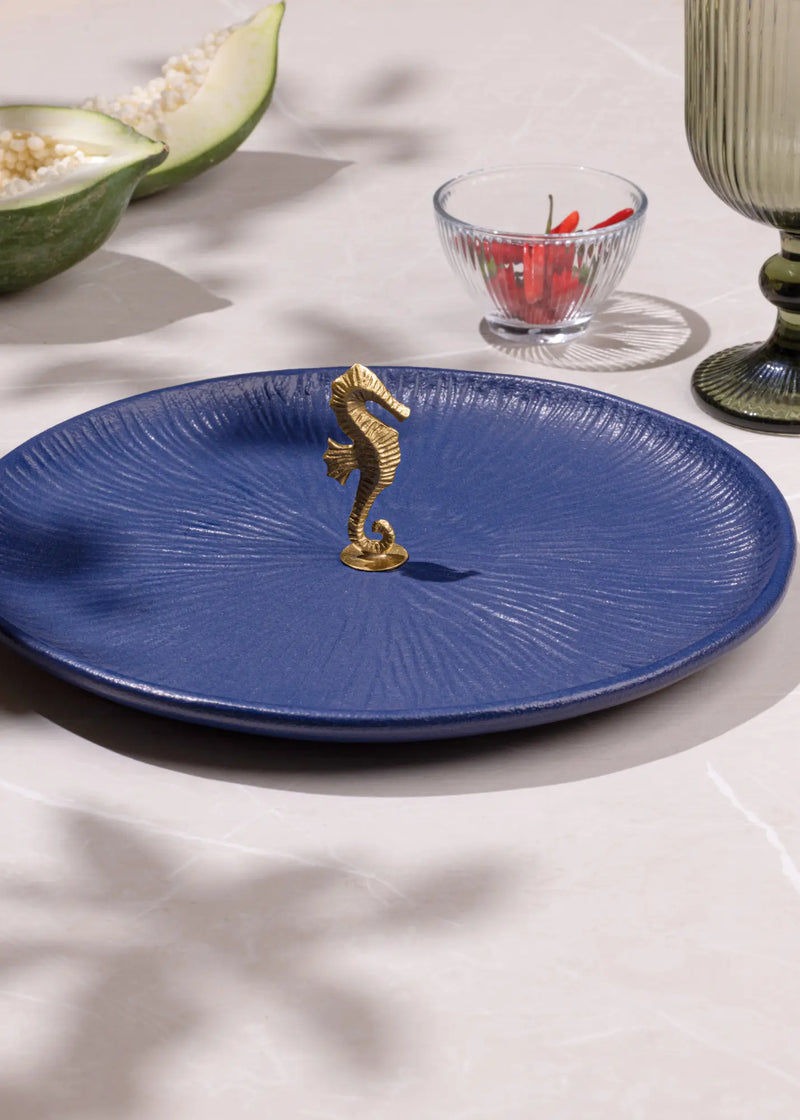 Mirissa Brass & Ceramic Platter - Blue linen by Gado Living for in Singapore