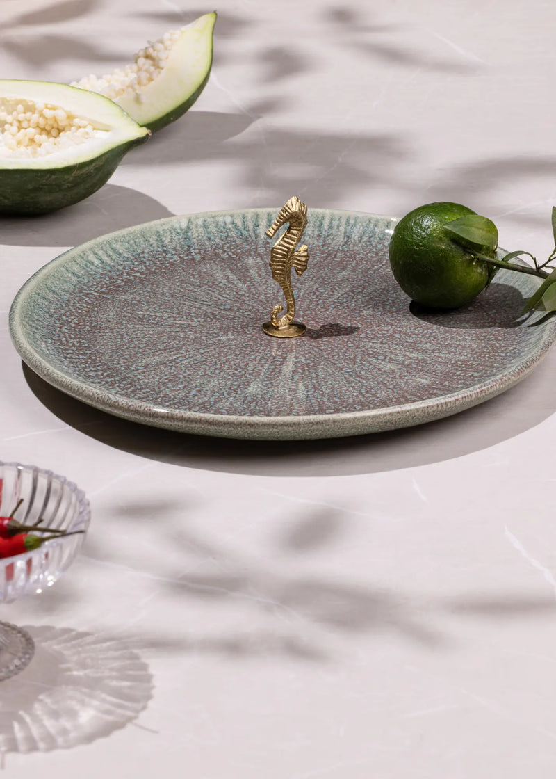 Mirissa Brass & Ceramic Platter - Green linen by Gado Living for in Singapore