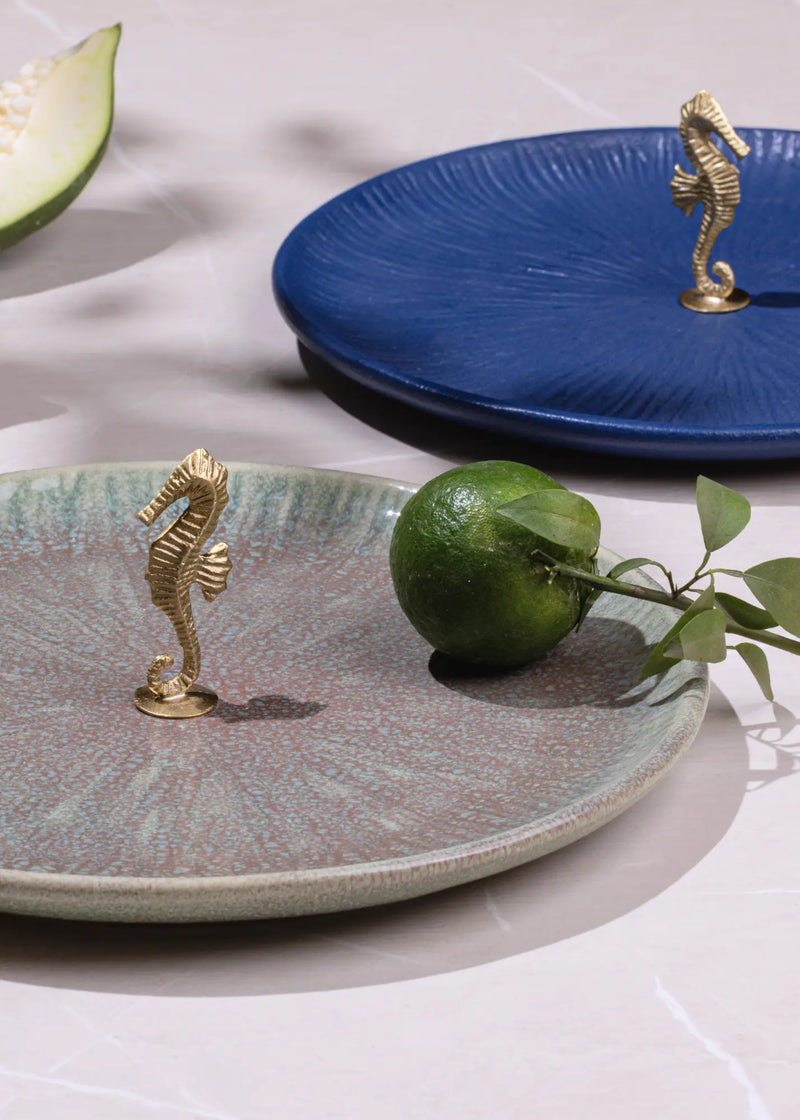 Mirissa Brass & Ceramic Platter - Green linen by Gado Living for in Singapore