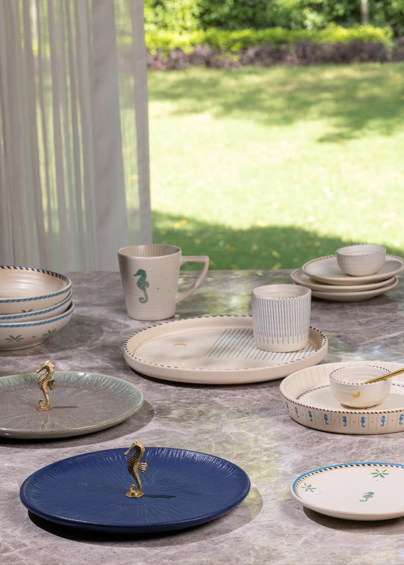 Mirissa Brass & Ceramic Platter - Green linen by Gado Living for in Singapore