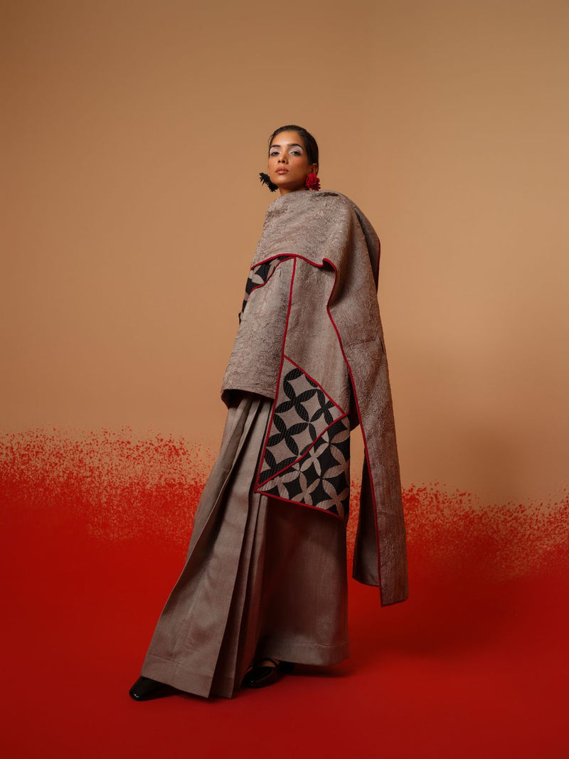 Mist Scarf-Grey + Black + Red mysore silk scarf by Stoique in grey, black, red for women in Singapore