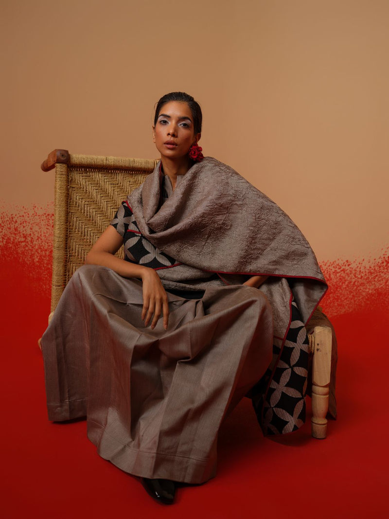 Mist Scarf-Grey + Black + Red mysore silk scarf by Stoique in grey, black, red for women in Singapore