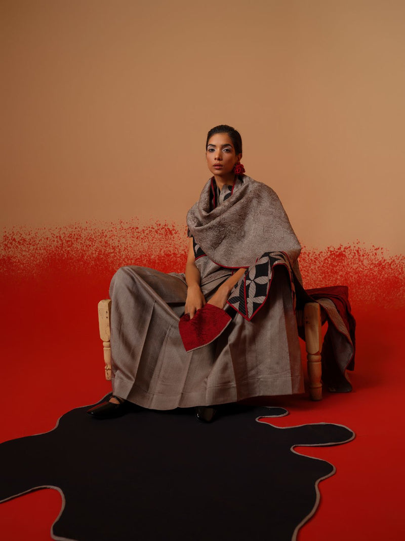 Mist Skirt-Grey mysore silk skirts by Stoique in grey for women in Singapore